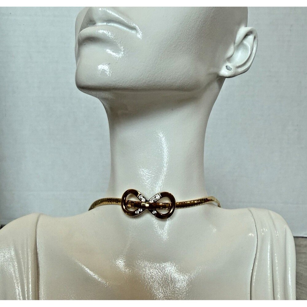 925 Sterling Silver‎ Gold Tone CZ Infinity Bow Pendant Necklace Vintage Jewelry